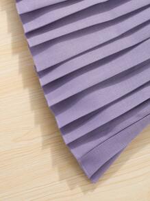 SHEIN Váy vải họa tiết đơn hàng khuy tay bồng ngắn cổ màu tương phản cho bé gái tuổi mới lớn - Màu tím - Xem 6