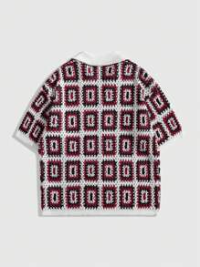 ROMWE MEN Casual Men's Loose Raglan Geometric Pattern Hollow Knitted Short Sleeve Sweater,Vacation - White - View 3