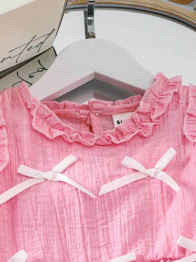 Baby Girls Ruffle Outfit, Summer New Solid Color Sweet Top + Casual Pants Set - Dusty Pink - View 4