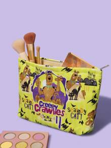 SCOOBY-DOO X SHEIN 1pc Dog Pattern Corduroy Zipper Makeup Bag, Lightweight Multi-Functional Lined Cosmetic Storage Pouch - Multicolor - View 4