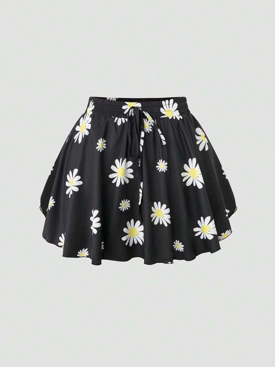 Flirla 大码女式夏季休闲雏菊印花短裤