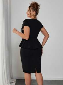 SHEIN Clasi 大码女式花卉装饰拼布波尔卡圆点网眼上衣和中长裙优雅两件套