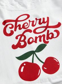 ROMWE Kawaii 2 件套女童休闲樱桃印花蕾丝拼接吊带背心和褶皱超短裤套装 - 彩色 - 查看 5