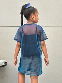 Tween Girls Buy One Get One Free, Fashion Street Colorful Sheer See-Through Mesh Dress With Built-In Black Suspender Dress, Back To School, Sweet And Cool Girl, Y2K