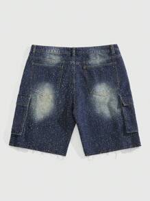 ROMWE MEN Casual سروال قصير من الجينز عريض الساق للرجال مبهت المظهر - الأسود - مشاهدة 2