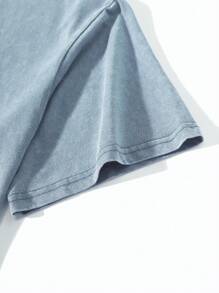 ROMWE MEN Goth Men's Casual Washed Print Crew Neck Short Sleeve T-Shirt - Blue - View 3