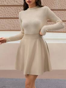 EURMUSE Women Plain Simple Fashion Skirt, Suitable For Summer - Cream - View 5