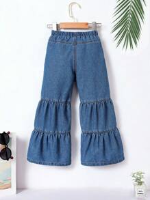 SHEIN Quần Jeans Ống Loe Viền Xếp Nếp Phía Trước Cho Bé Gái Quần Jeans Ống Rộng Cho Bé Gái Quần Jeans Ống Rộng Cho Bé Gái Quần Jeans Ống Rộng Cho Bé Gái - Rửa trung bình - Xem 2