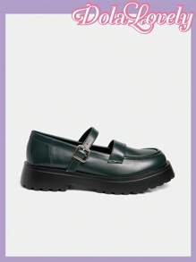 Dola Lovely Women's Brown Cute Simple Versatile Lolita Platform Thick Bottom Flats - Green - View 7