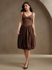 Anewsta 时尚编织拼布无袖喇叭裙，适合夏季、节日、休闲、节庆、度假、复古 - 咖啡 - 查看 3