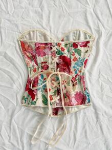 Soleia Parte superior tipo corsé de estilo retro palaciego con estampado floral jacquard de colores, con botones y lazo en la espalda, para mujer, ideal para bodas, vacaciones, salidas, festivales, cruceros, cumpleaños, etc.