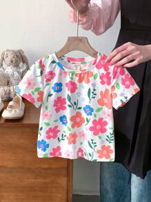 SHEIN Girls' Fitted Crew Neck Sweater With Heart Pattern - White - View 2