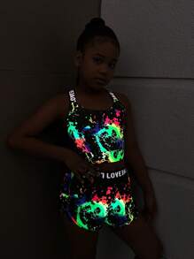 SHEIN Tween Girls Casual Round Neck Sleeveless Sports Suit, Fashionable - Black - View 2