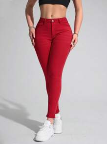 SHEIN Essnce Women's Pocket Slim Fit Casual Versatile Denim Jeans