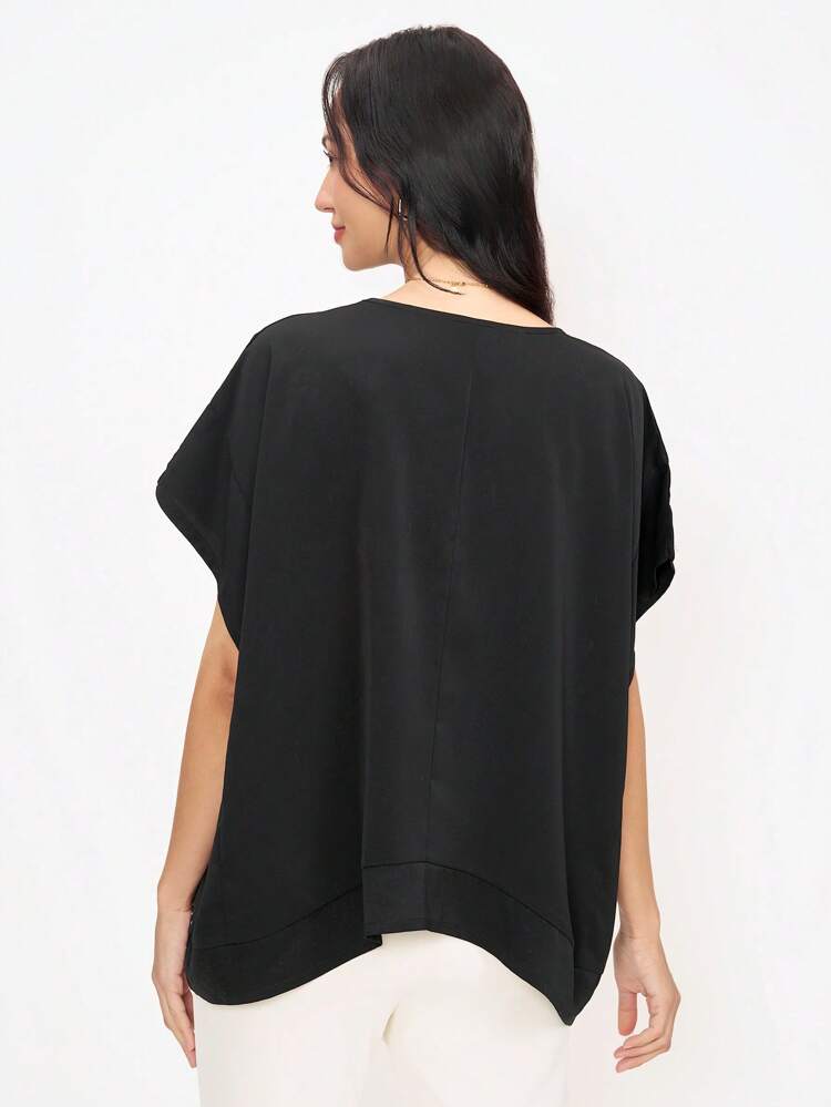 Women's Black Crystal Embellished Blouse, Suitable For Party And Social Occasions, Spring/Summer