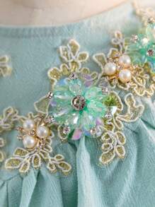 SHEIN 年轻女孩宽松衬衫，带 3D 花朵装饰、圆领和荷叶边 - 薄荷綠 - 查看 10