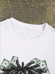 Manfinity Streetrush Set de 2 piezas con camiseta de manga corta de cuello redondo con estampado de personaje y pantalones cortos con cordón en la cintura para hombre