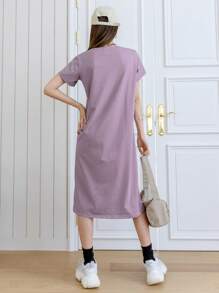 DAZY 標語圖案T恤連衣裙 - 紫丁香色 - 查看 2
