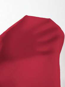Selianne Blusa elegante de primavera/verano con cuello alto, sin mangas, cierre en la cintura y dobladillo largo con bajo asimétrico para ir a trabajar - Rojo - Ver 8