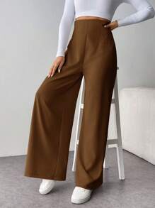 Firerie Women's Minimalist Fashion High Waisted Wide Leg Pants, Casual & Suitable For Commuting Fashion Summer Spring For Women Street Chic - Rust Brown - View 7