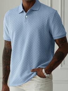 Manfinity Homme 男士 Polo 衫，简约时尚，适合夏季 - 淺藍色 - 查看 3