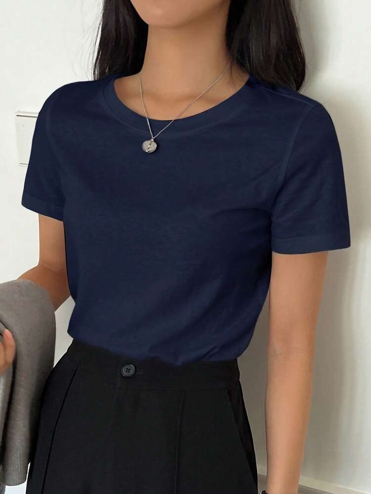 Tall Women's Casual Solid Color Crew Neck Short Sleeve T-Shirt Summer