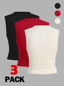 Auralis 3pcs Women Plus Size Sleeveless Fitted Basic Tank Top - Red - View 2