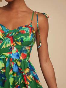 Travachic 编织热带印花修身细肩带女式迷你连衣裙