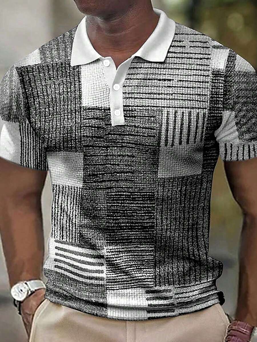 Manfinity Homme Men's Fashion Contrast Stripe Short Sleeve Polo Shirt - Multicolor - View 1