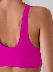 Women's Solid Color Curved Edge Sexy Bikini Set, Summer Beach - Hot Pink - View 4