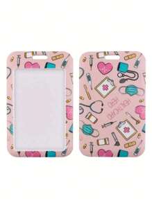 1 pieza Funda rígida para tarjeta de identificación con diseño de pastilla rosa de doctor/enfermera, llavero - Rosa - Ver 2