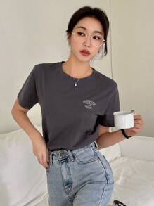 DAZY 字母圖形圓領t恤 - 深灰色 - 查看 6