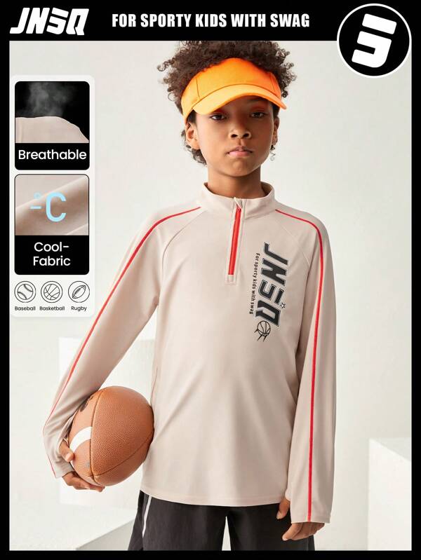 JNSQ Back To School Casual T-Shirt, Colorblock Sporty Sweatshirt For Tween Boys