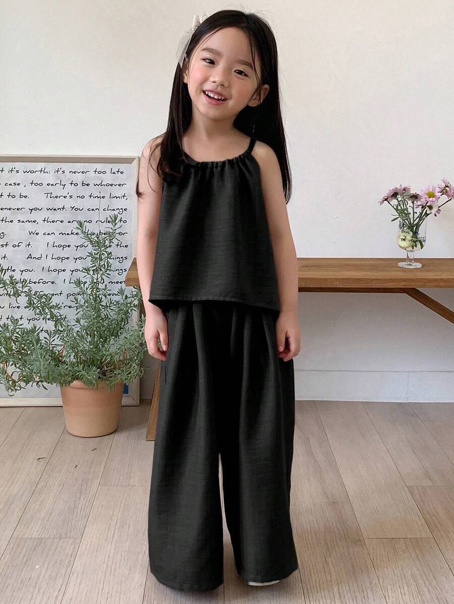 Dazy Kids 2pcs Young Girl Vest + Pants Summer Outfit Set Vacation - Black - View 1