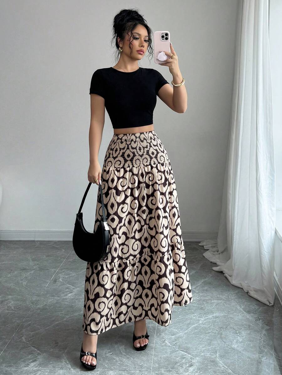 Selianne Women's Bohemian Geometric Print High Waisted A-Line Skirt Fall Cloth For Women - Multicolor - View 1