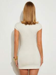 COSMINA Women Slim Fit Elegant Cream Color Office/Commute Mini Dress, Spring/Summer - Cream - View 2