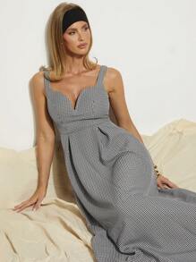 COSMINA Váy dài vừa phải không tay kẻ caro đen trắng dự tiệc thanh lịch dành cho nữ, Xuân/Hè - Đen và trắng - Xem 7