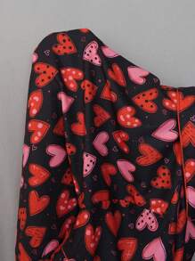 SweetSlumber Plus Size Polka Dot & Heart Print Loose Fit Short Sleeve Pajama Set - Multicolor - View 7