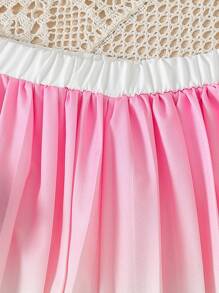 Girls Vacation Set Spaghetti Strap Wide Leg Pants Pleated Outfit, Rainbow Ombre Pleated Fabric, Suitable For Beach, Outdoor, Summer - Multicolor - View 5