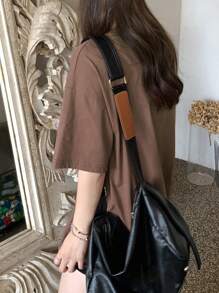 DAZY Women's Drop Shoulder Slogan Printed T-Shirt Summer Oversized T-Shirt - Coffee Brown - View 2