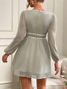 SHEIN VCAY 女式夏季度假风雪纺灯笼袖 A 字迷你连衣裙 - 綠色 - 查看 2