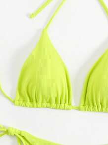 SHEIN Swim 女士两件套泳衣 - 三角形上衣和丁字裤 - 青檸色 - 查看 3