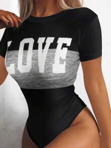 INAWLY Plus Size Minimal Chic Short Sleeve Bodysuit, Suitable For Summer - Black - View 6