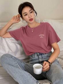 DAZY Slogan Graphic Tee SUNSHINE STAY WILD 1982 SMILING - Rose Red - View 4