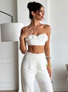 Firerie Plus Size Romantyczna moda Randka Noc Kwiatowy 3D Skrócony Top Cami i Dopasowane Białe Spodnie Strój na sezon ślubny; Elegancka praca Dojazdy Biuro Inteligentny ośrodek Popołudniowa herbata Seksowna randka Noc Festiwal muzyczny Impreza INS Moda Vintage Collegiate Plaża Sesja zdjęciowa