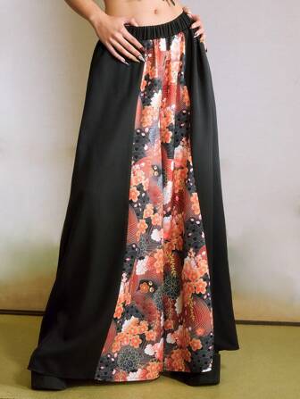 J-Fashion Women Wide Leg Patchwork Pants, Casual And Fashionable Daily Wear