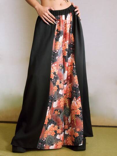 J-Fashion Women Wide Leg Patchwork Pants, Casual And Fashionable Daily Wear