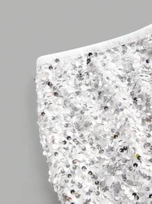 SHEIN EZwear Quần short mini cạp thấp đính sequin thời trang dành cho nữ dự tiệc - màu đen - Xem 3