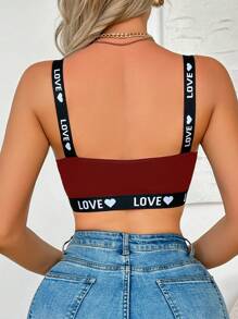 Ladies Letter & Heart Knitted Casual Bra Without Padding For Everyday Wear - Burgundy - View 2