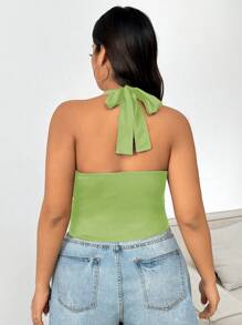 SHEIN EZwear Plus Size Black Spaghetti Strap Camisole Top - Green - View 2